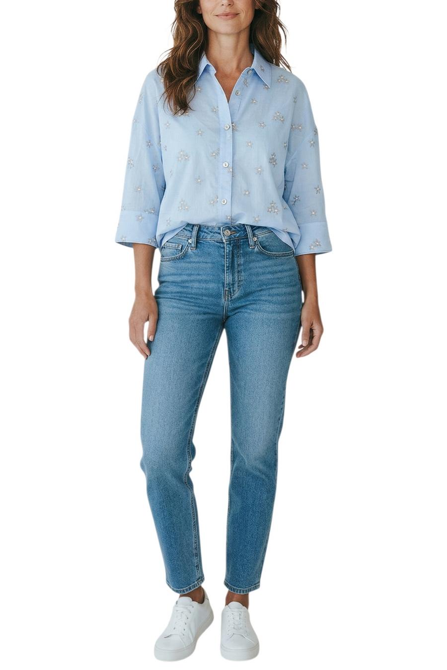 camicia donna ricami azzurra 
