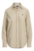 camisa mujer en lino y algodón oversize a rayas beige y blanco Ralph Lauren
