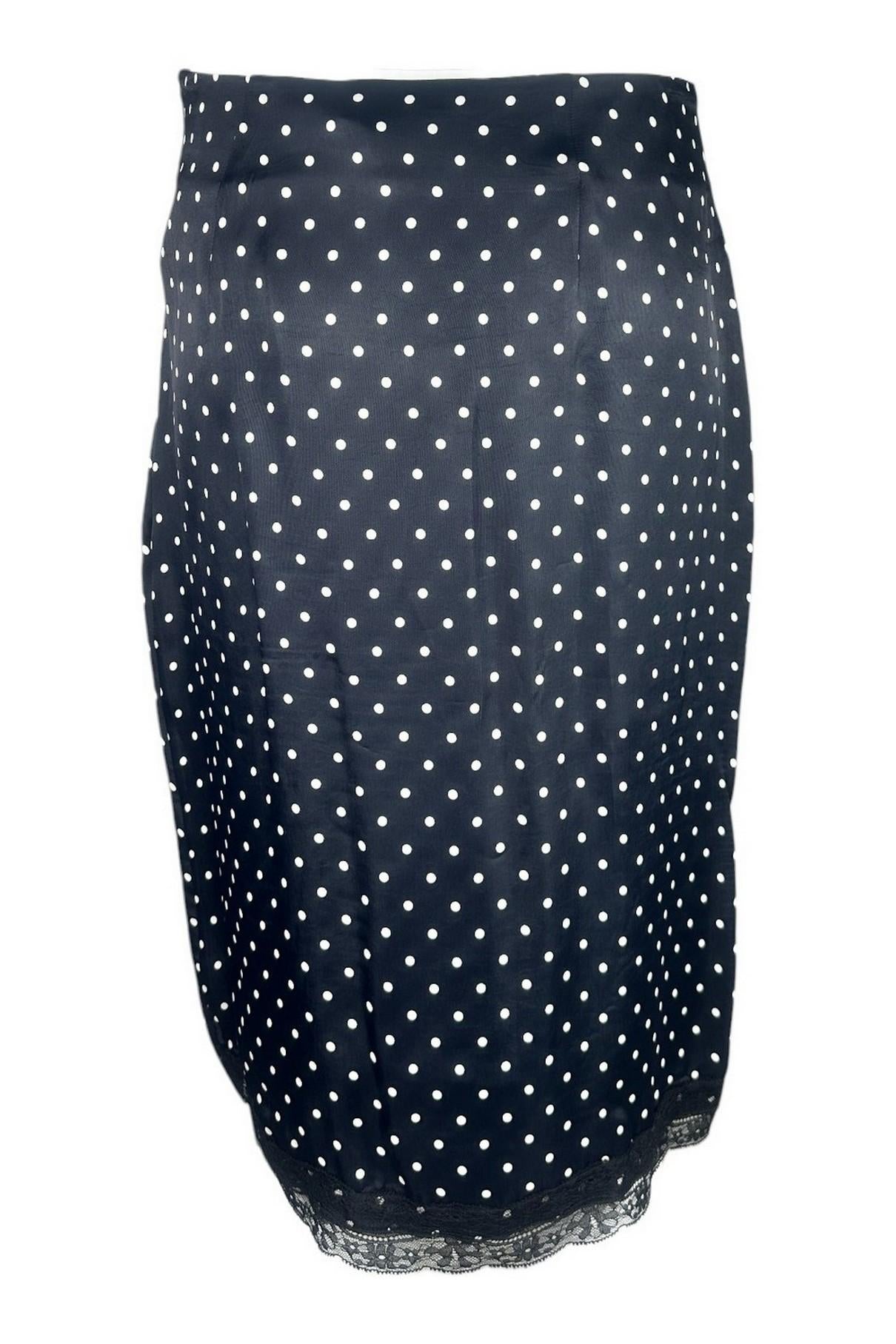 gonna donna in raso a pois nero e bianco 