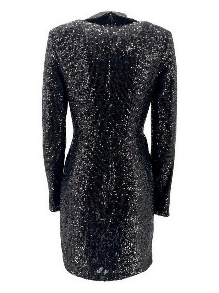Abito donna nero con paillettes e scollo in raso 