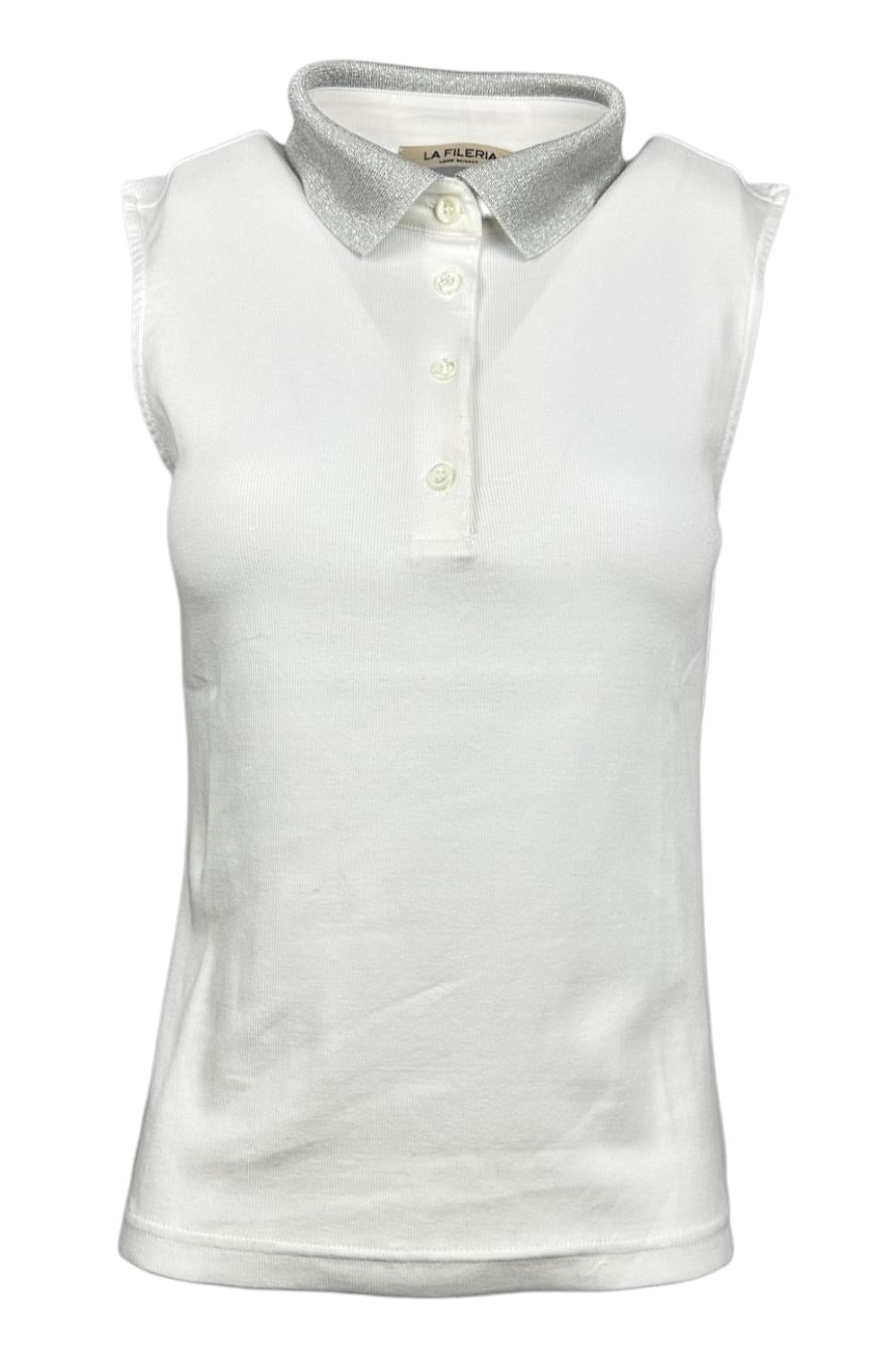 polo donna senza maniche bianco e argento 