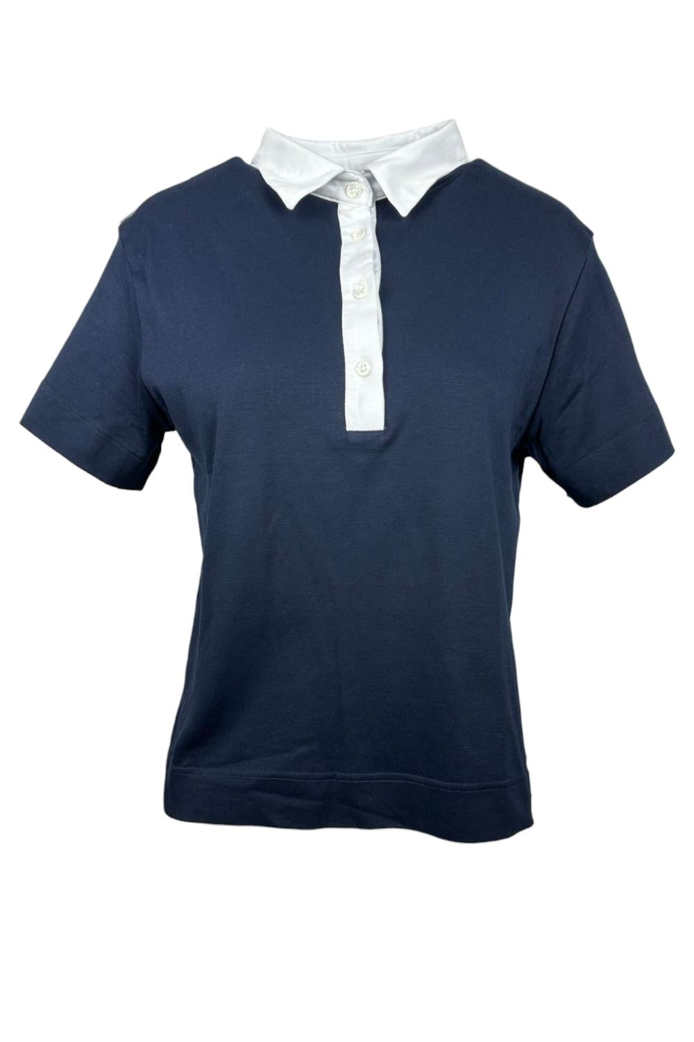 polo donna con collo a contrasto blu e bianca 