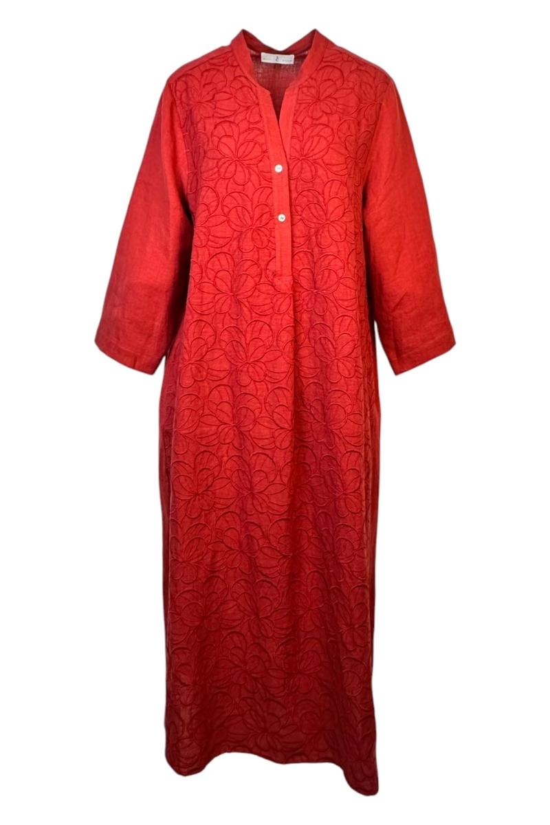 abito donna in lino con ricami rosso 