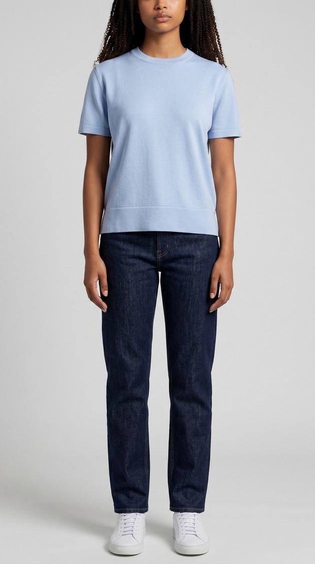 t-shirt donna in maglia azzurro 