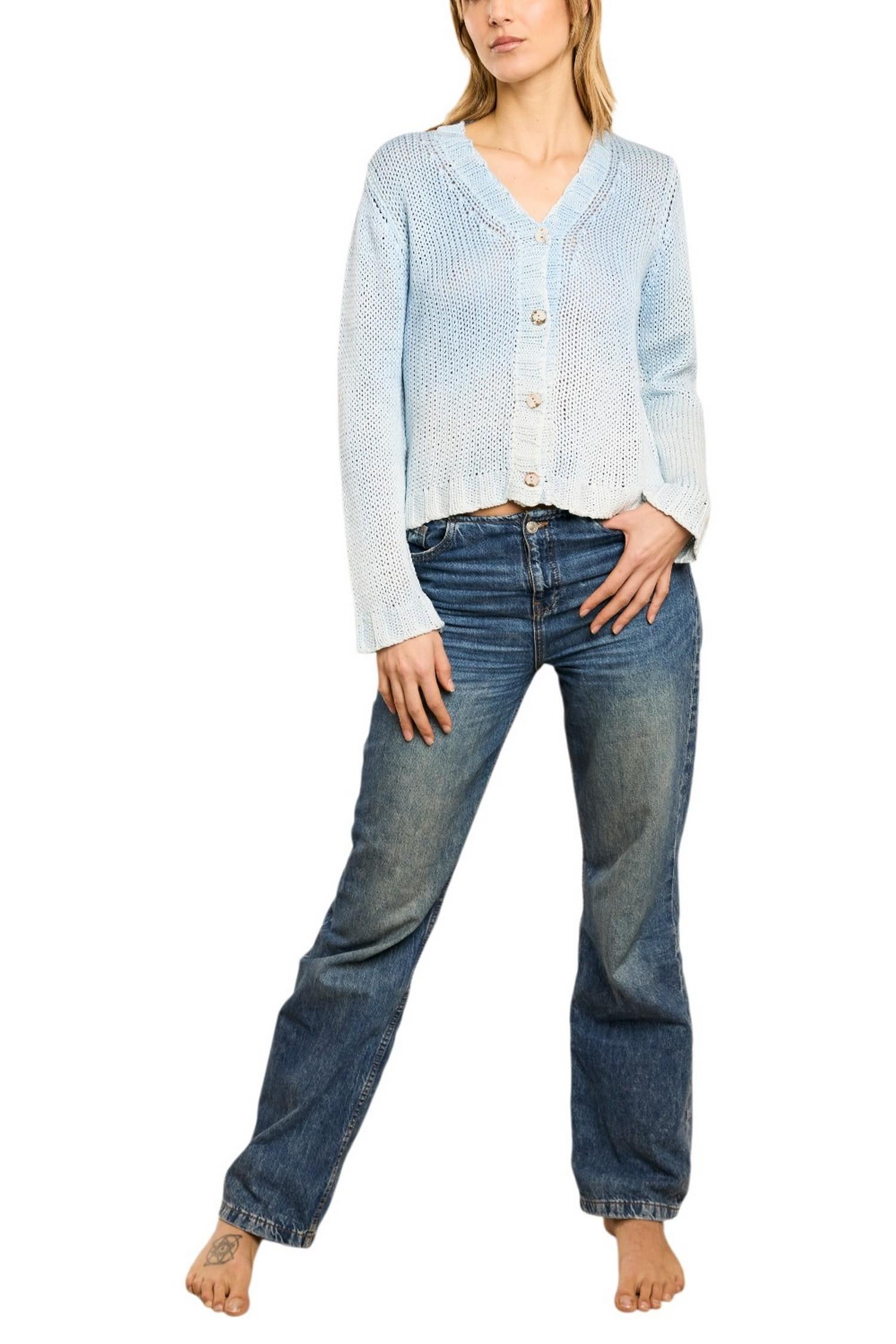 cardigan donna aerografato azzurro 