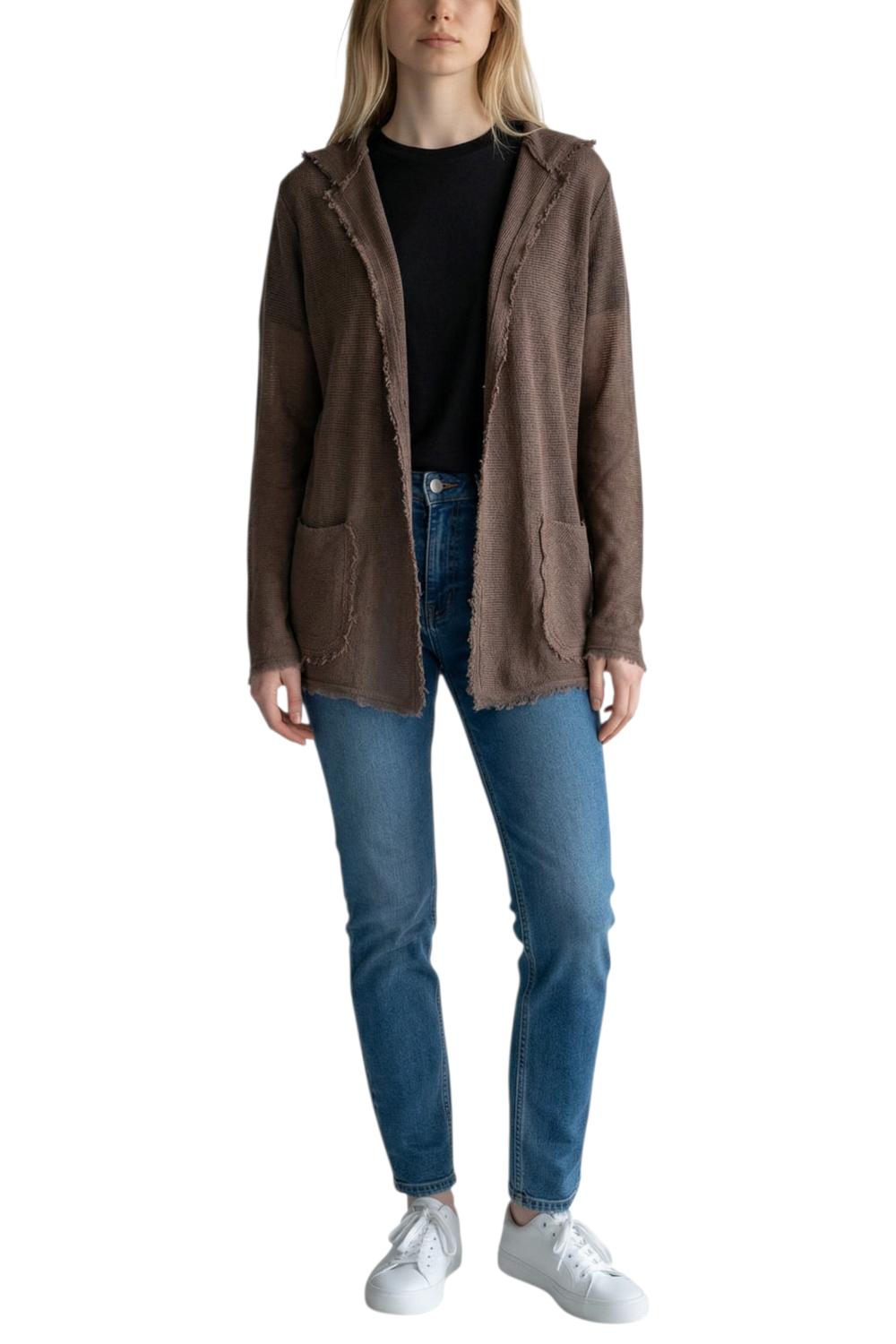 giacca donna lunga in lino marrone 