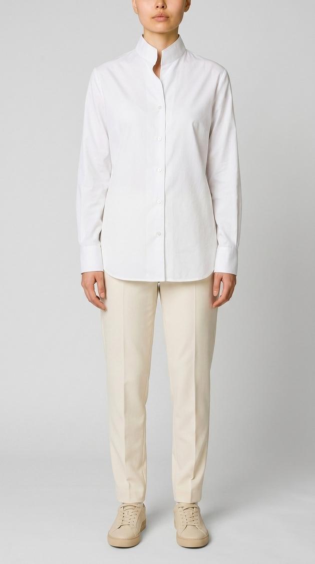 camicia donna cotone collo in piedi bianco 