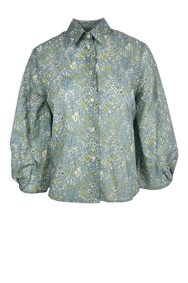 camicia donna corta fantasia liberty azzurro 