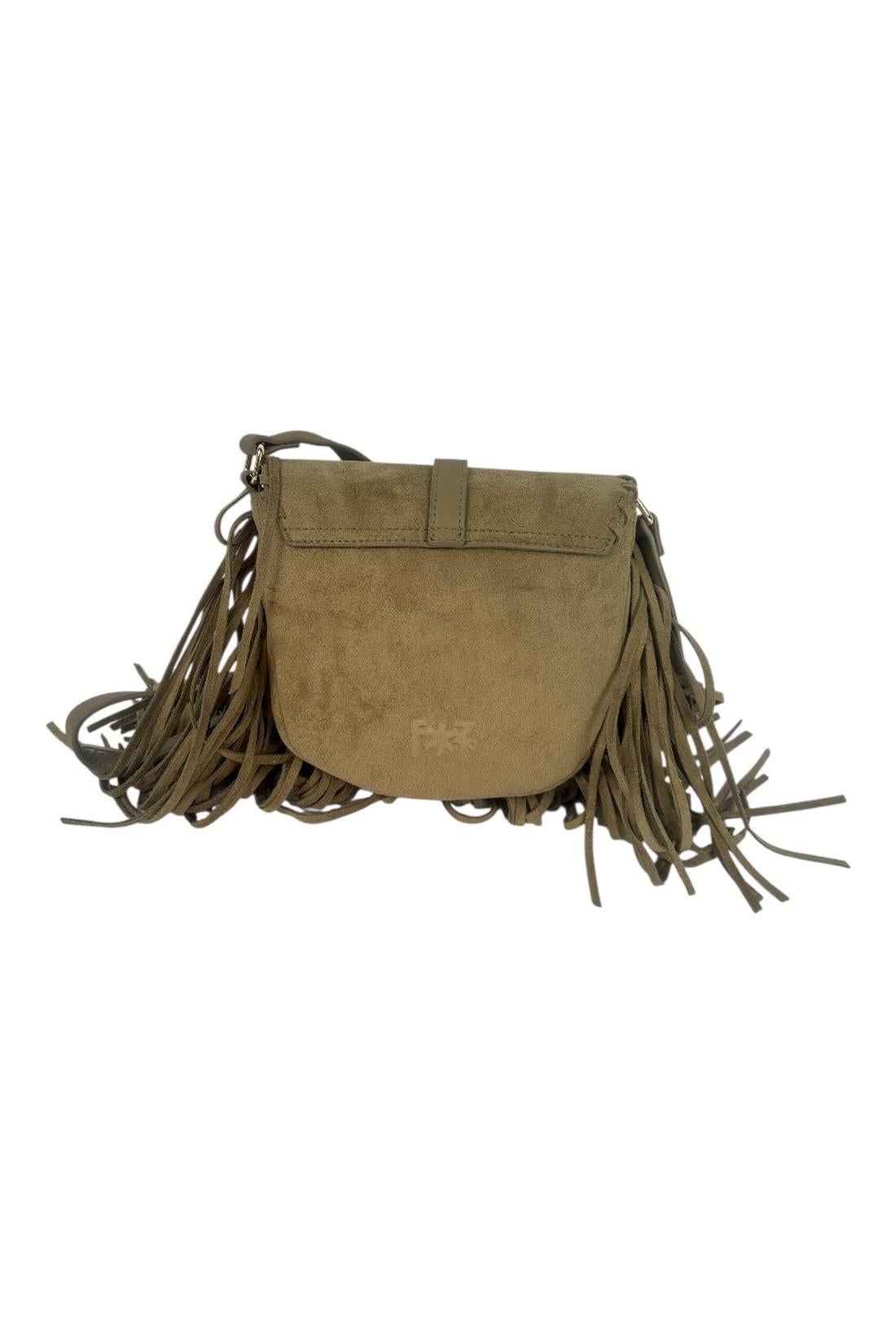tracollina donna  in eco camoscio con frange sabbia 