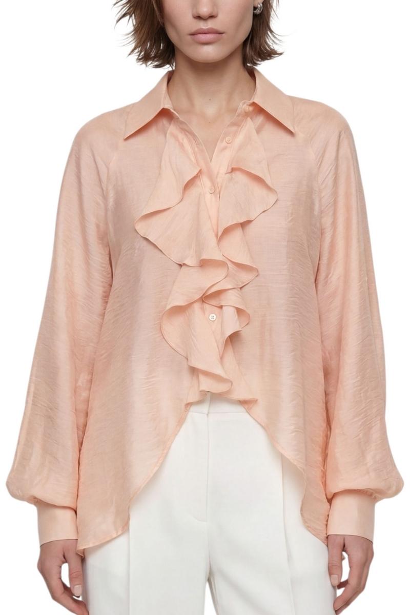camicia donna con ruches rosa 