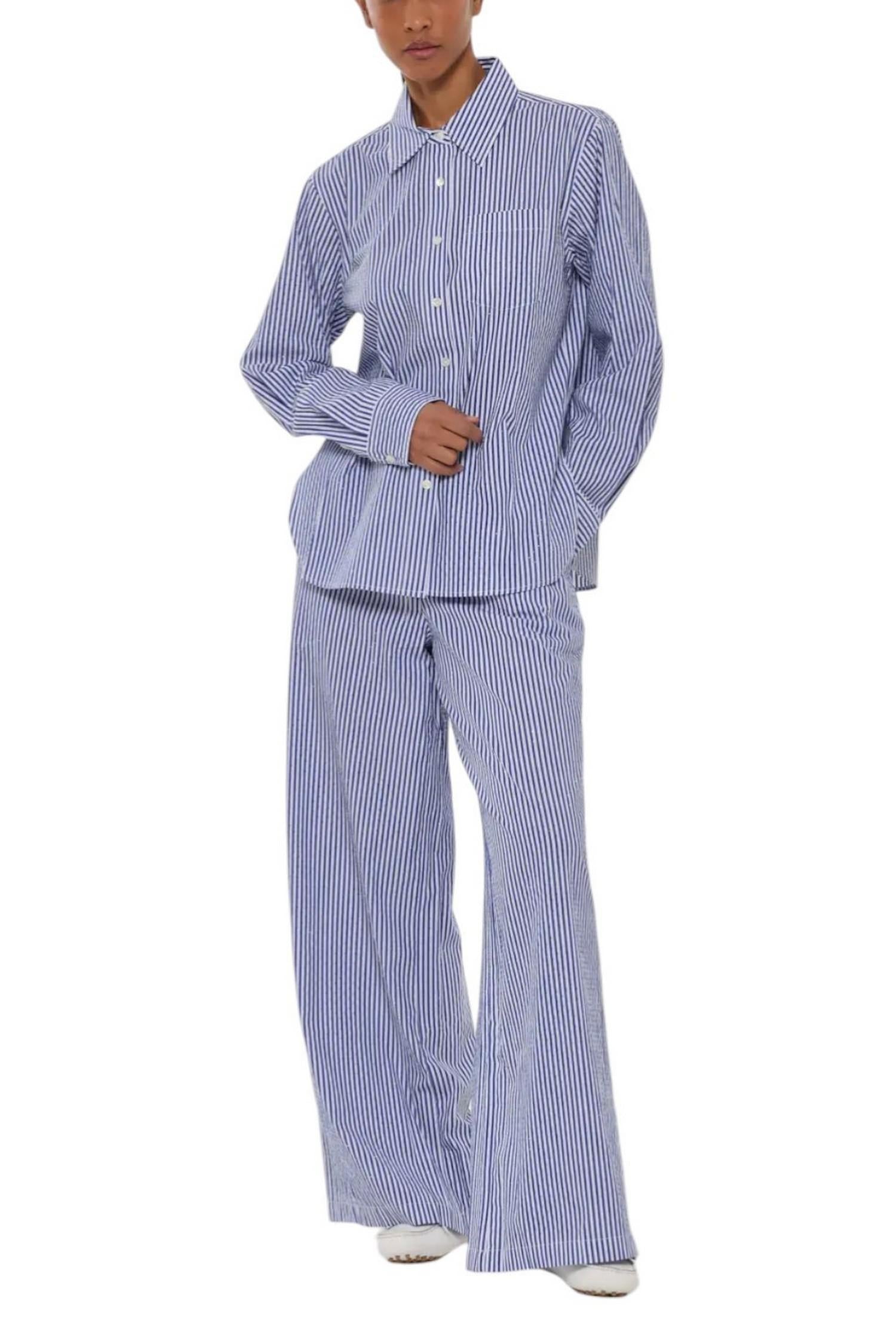 pantalone donna righe e strass bianco e azzurro 