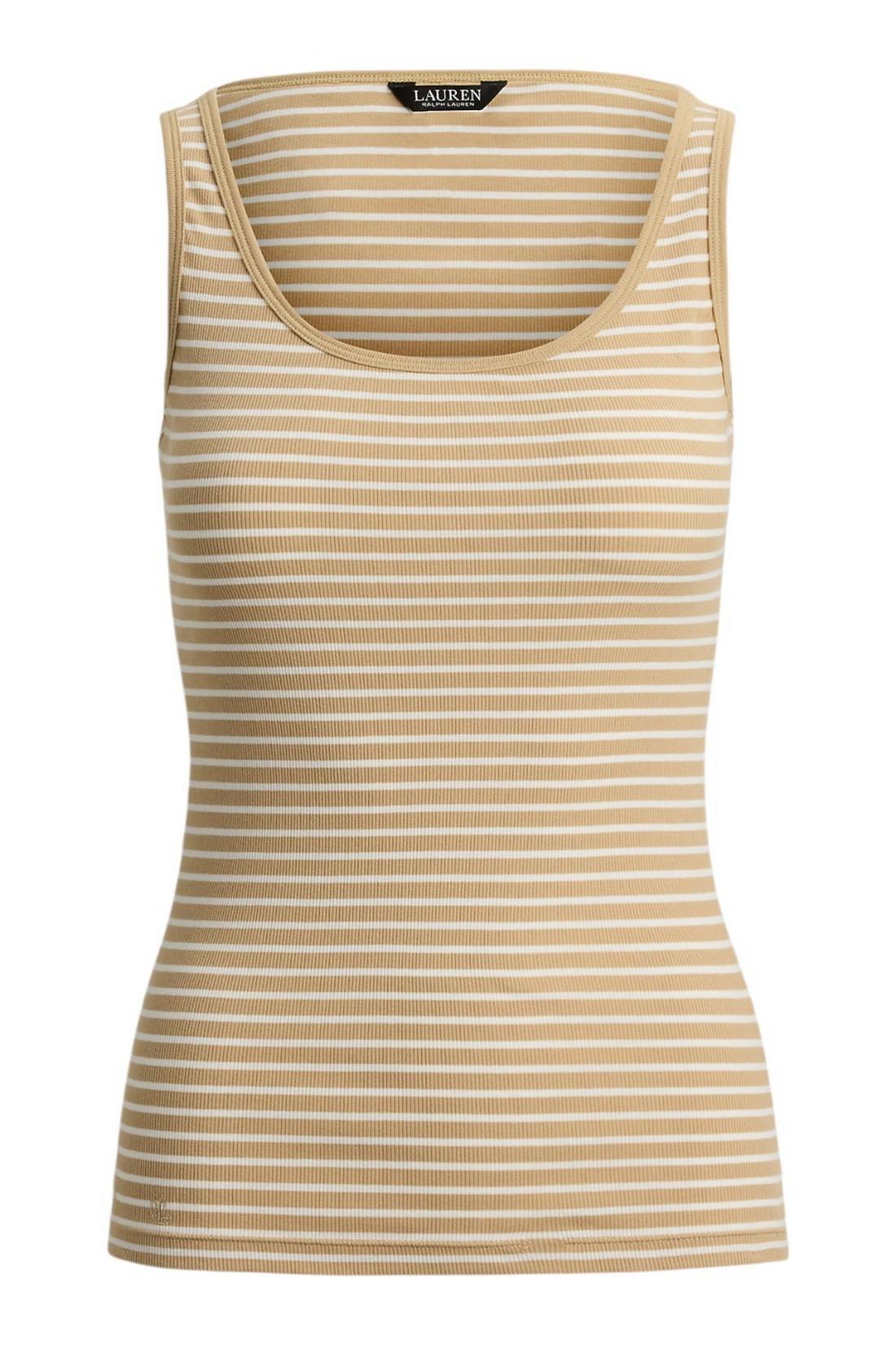 canotta donna rigata bianco e cammello 
