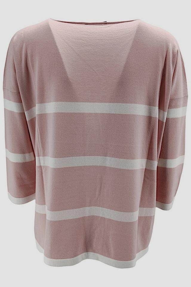 t-shirt donna a scatola fantasia a righe bianco e rosa 