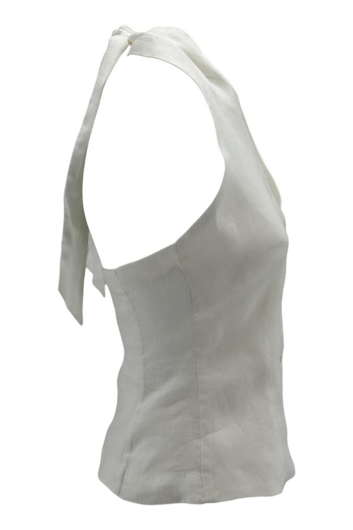 gilet donna scollo sulla schiena in lino bianco 