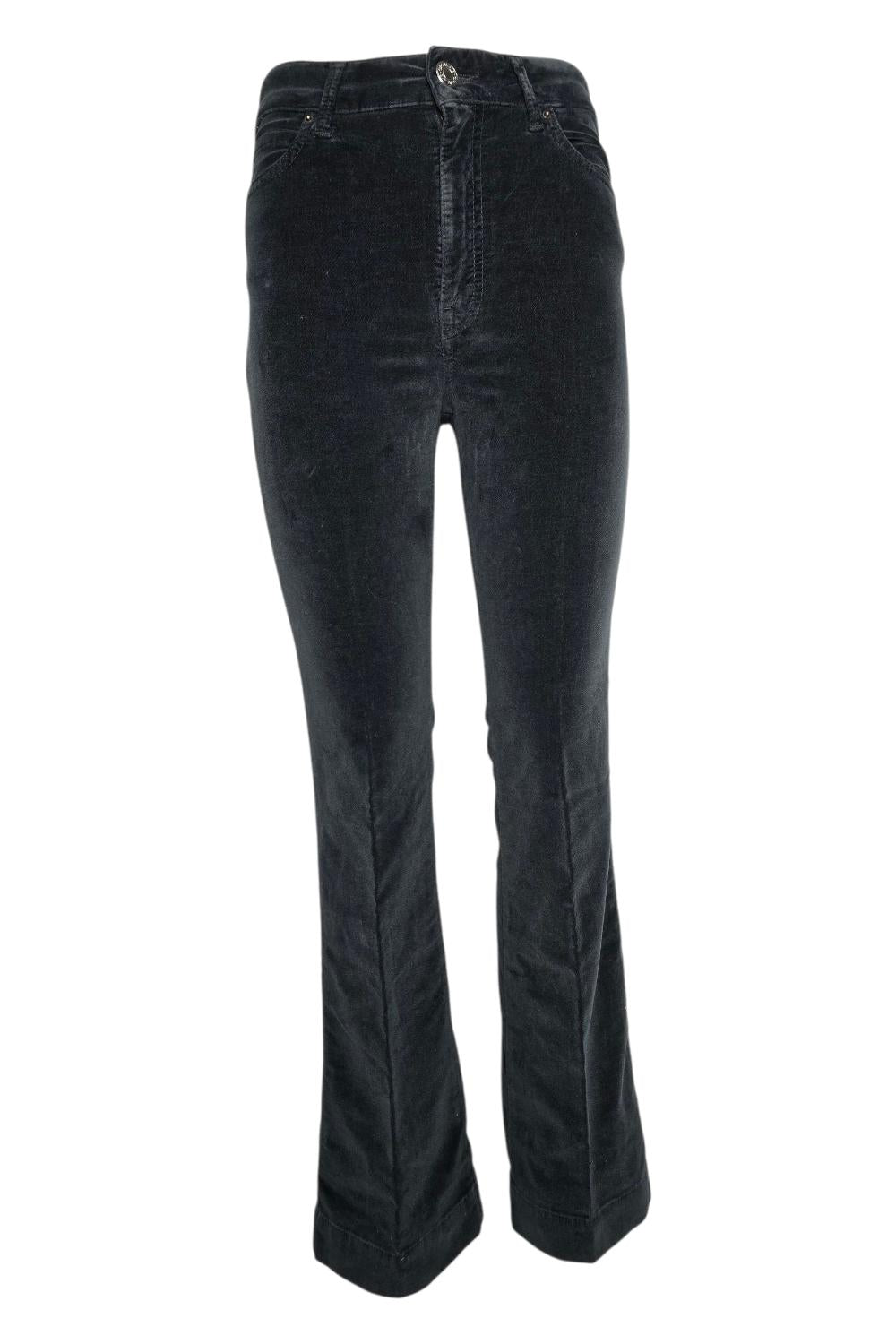 pantalone donna a zampa in velluto liscio nero 