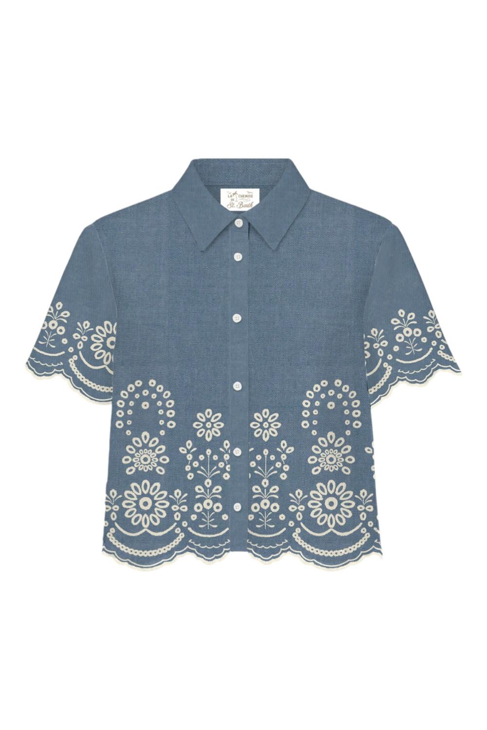 camicia donna in chambray ricamato denim 