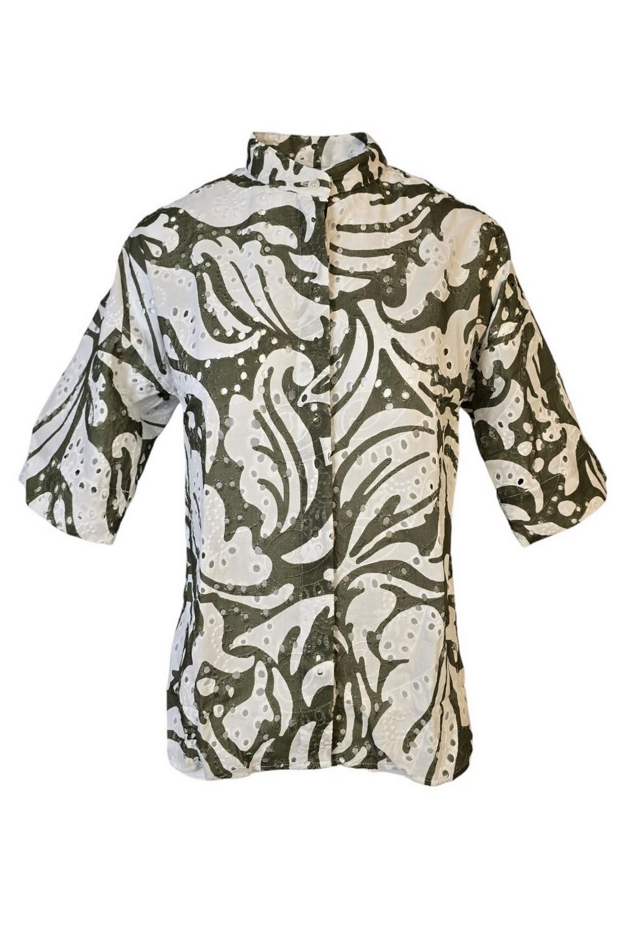 camicia donna fantasia righe e fiori militare e bianca 