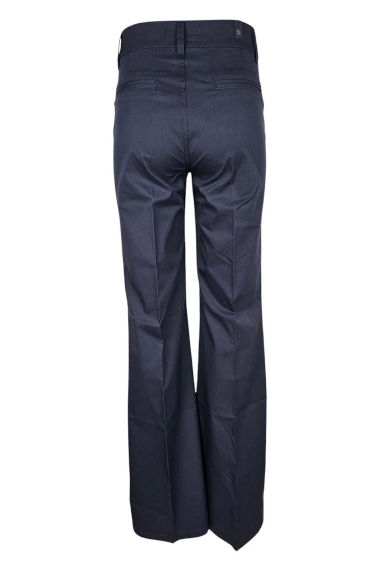 pantalone donna a zampa in tela vela blu 