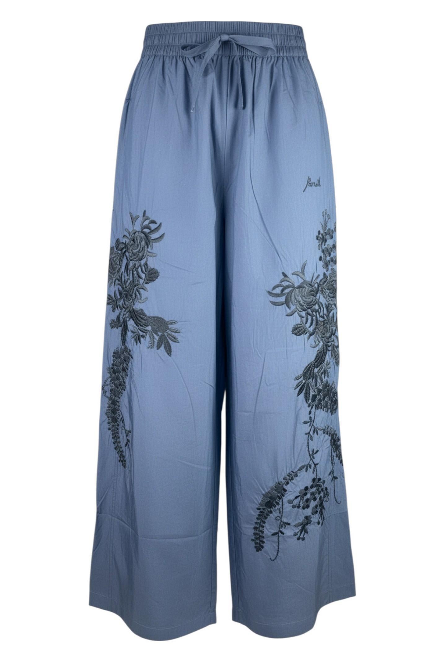 pantalone donna in nylon ricamato blu e nero 