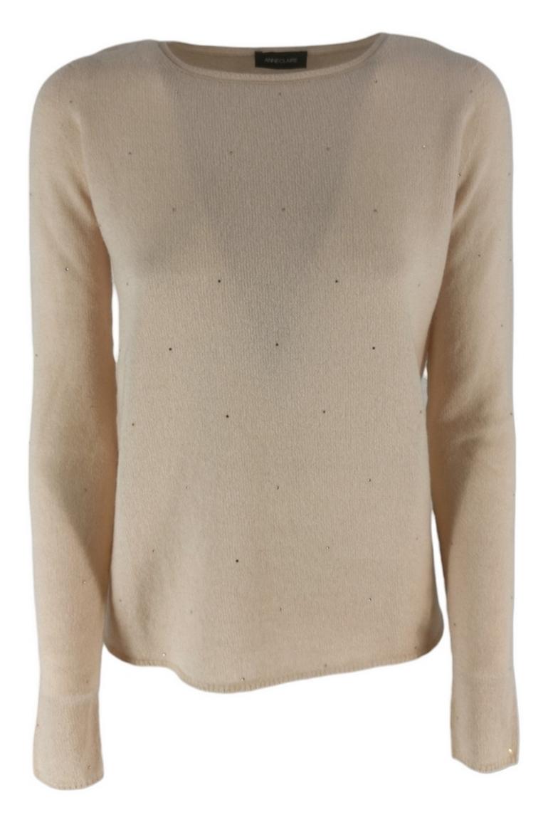 Maglia donna girocollo latte con paillettes 