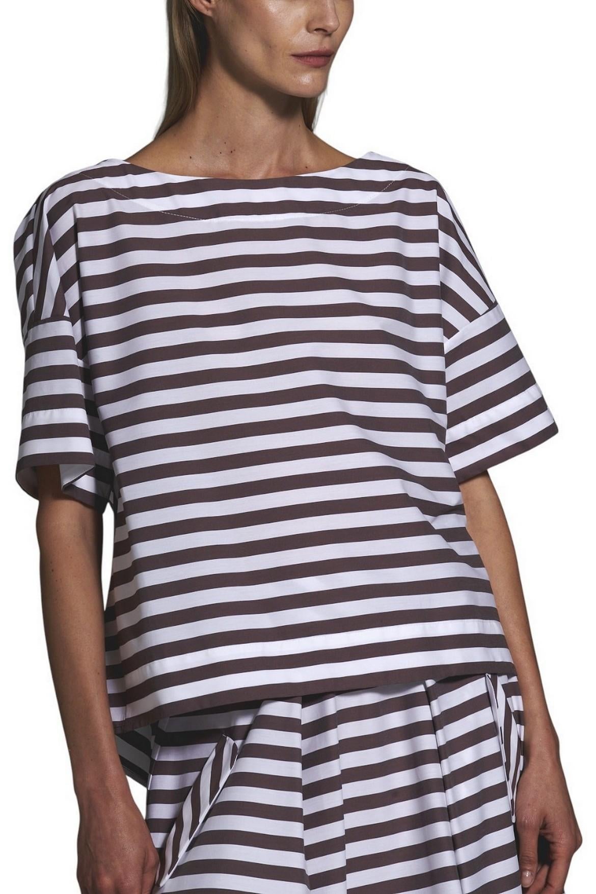 camicia donna a righe a scatola bianco e marrone 