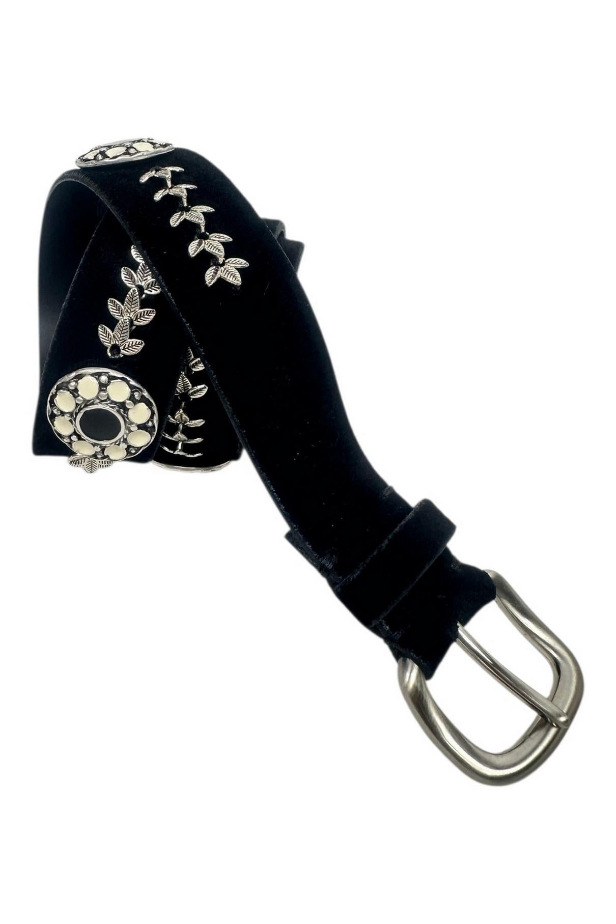cintura donna nero con foglie e fiori 