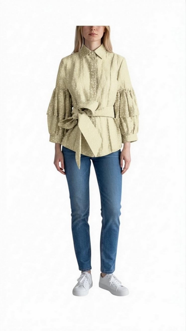 camicia donna baloon ricamata crema 