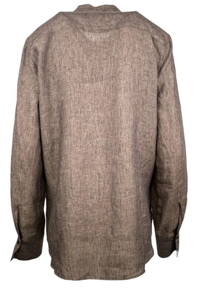 camicia donna in lino con ruches marrone 