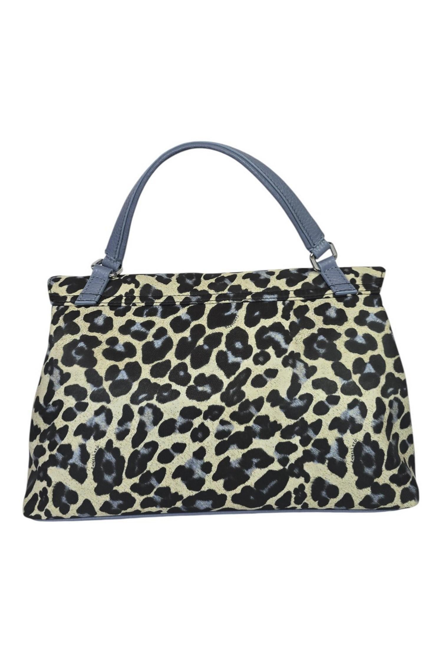 borsa donna postina small in nylon maculato azzurro e beige 