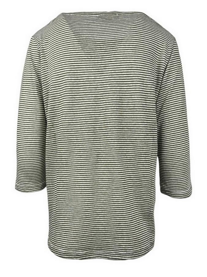 t-shirt donna in lino e cotone rigato manica 3/4 militare e bianco 