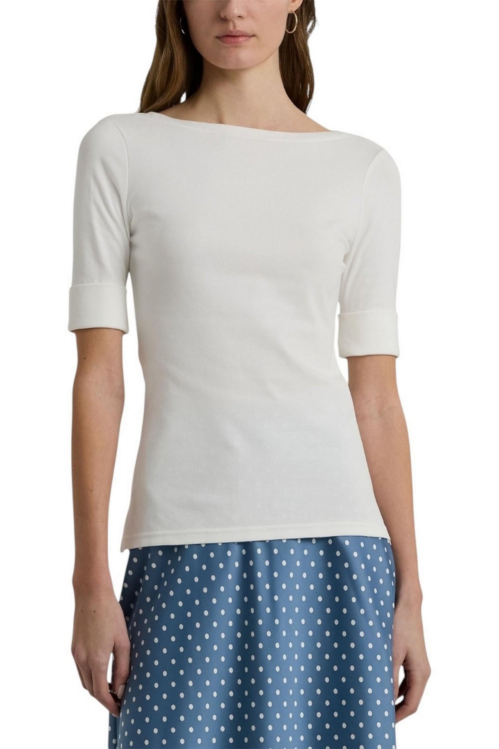 t-shirt donna bianco con scollo a barca 