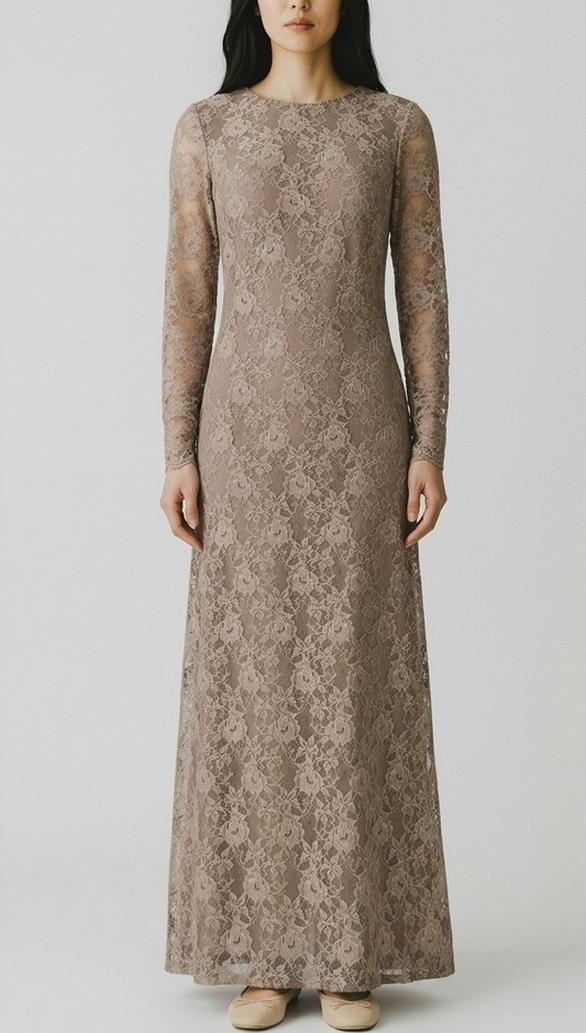 abito donna lungo in pizzo marrone 