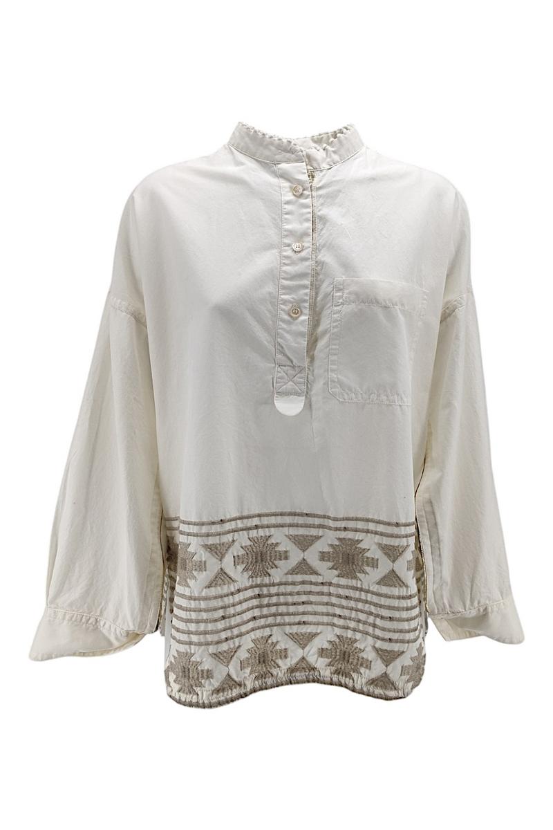 Camicia donna avorio over coreana con ricami e paillettes 