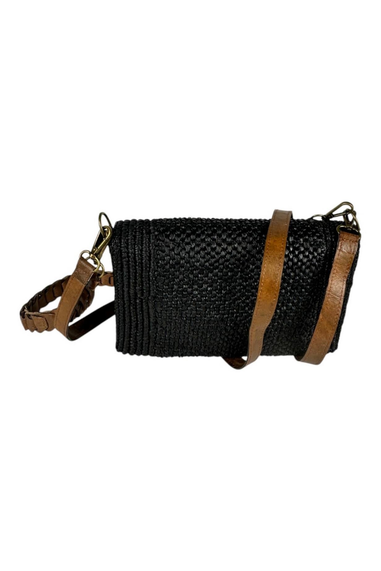 borsa donna milano  in rafia nero 