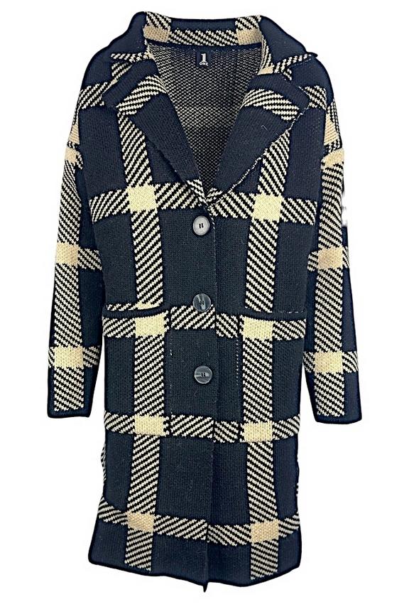 cappotto donna fantasia galles nero e avorio 