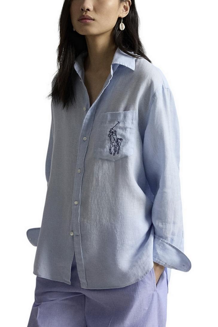 camicia donna con big pony azzurro 
