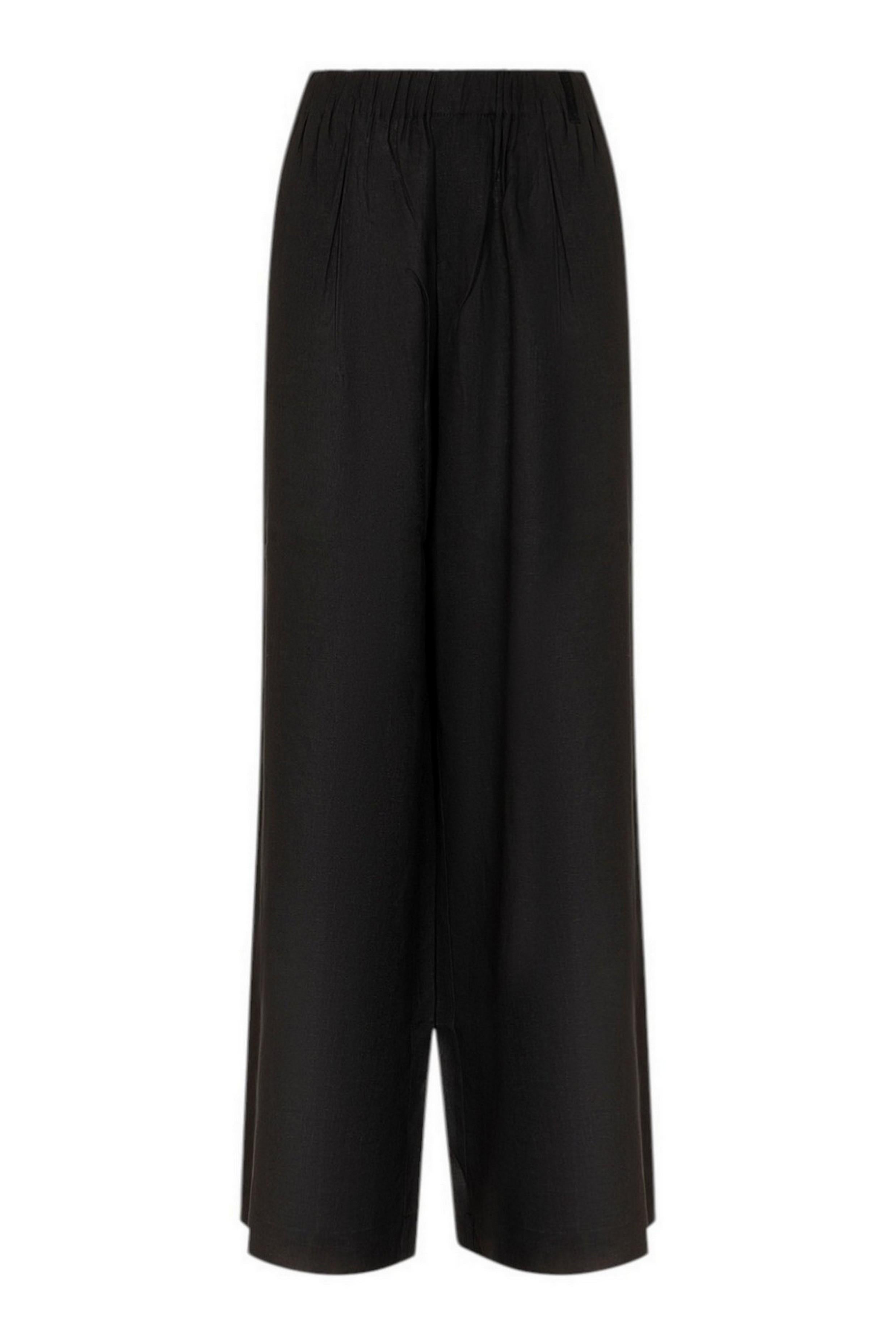 pantalone donna largo in lino nero 