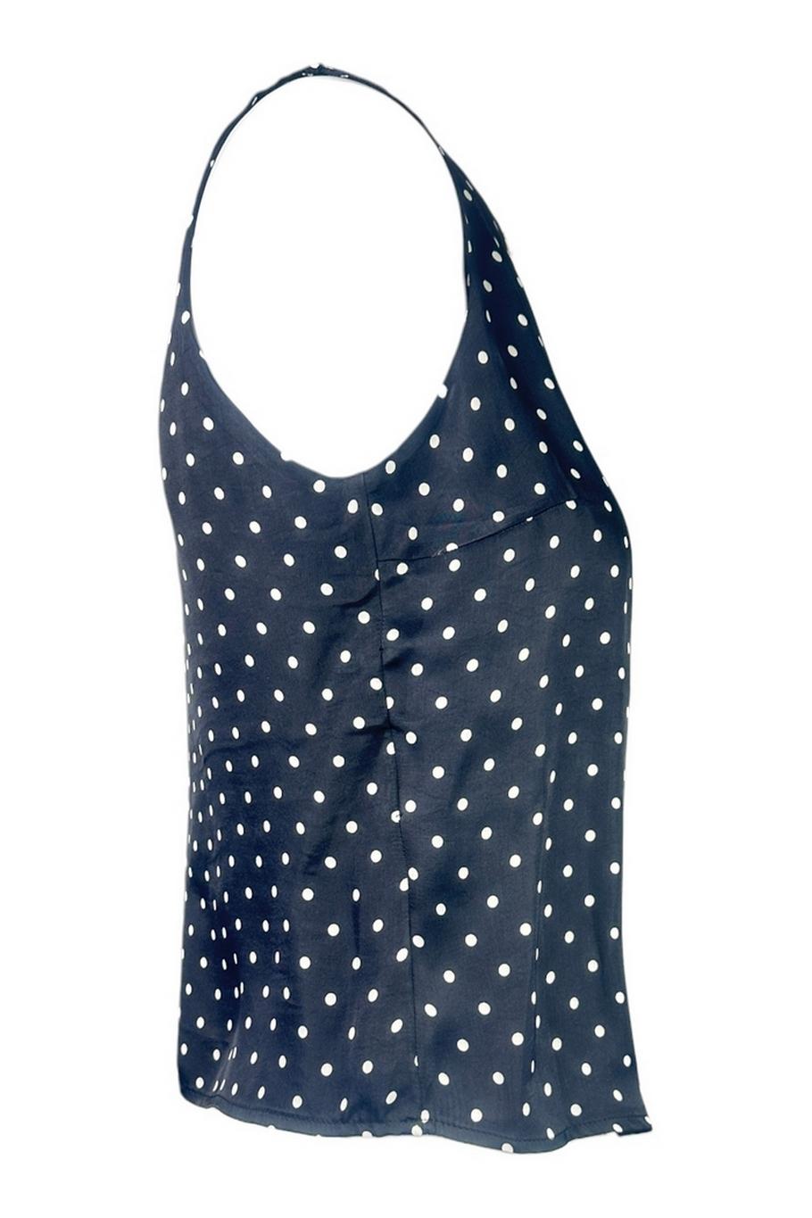 top donna a pois in raso neroi e  bianco 