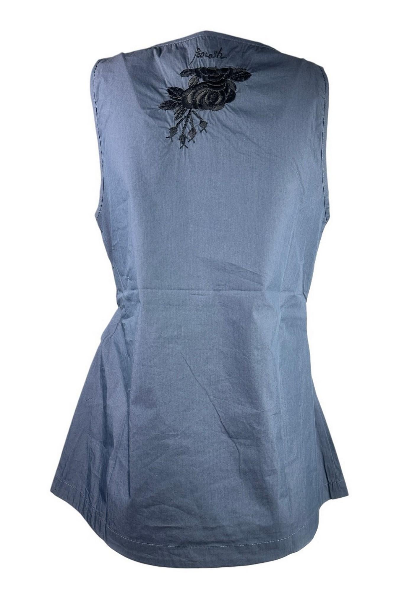 top donna in nylon ricamato blu e nero 