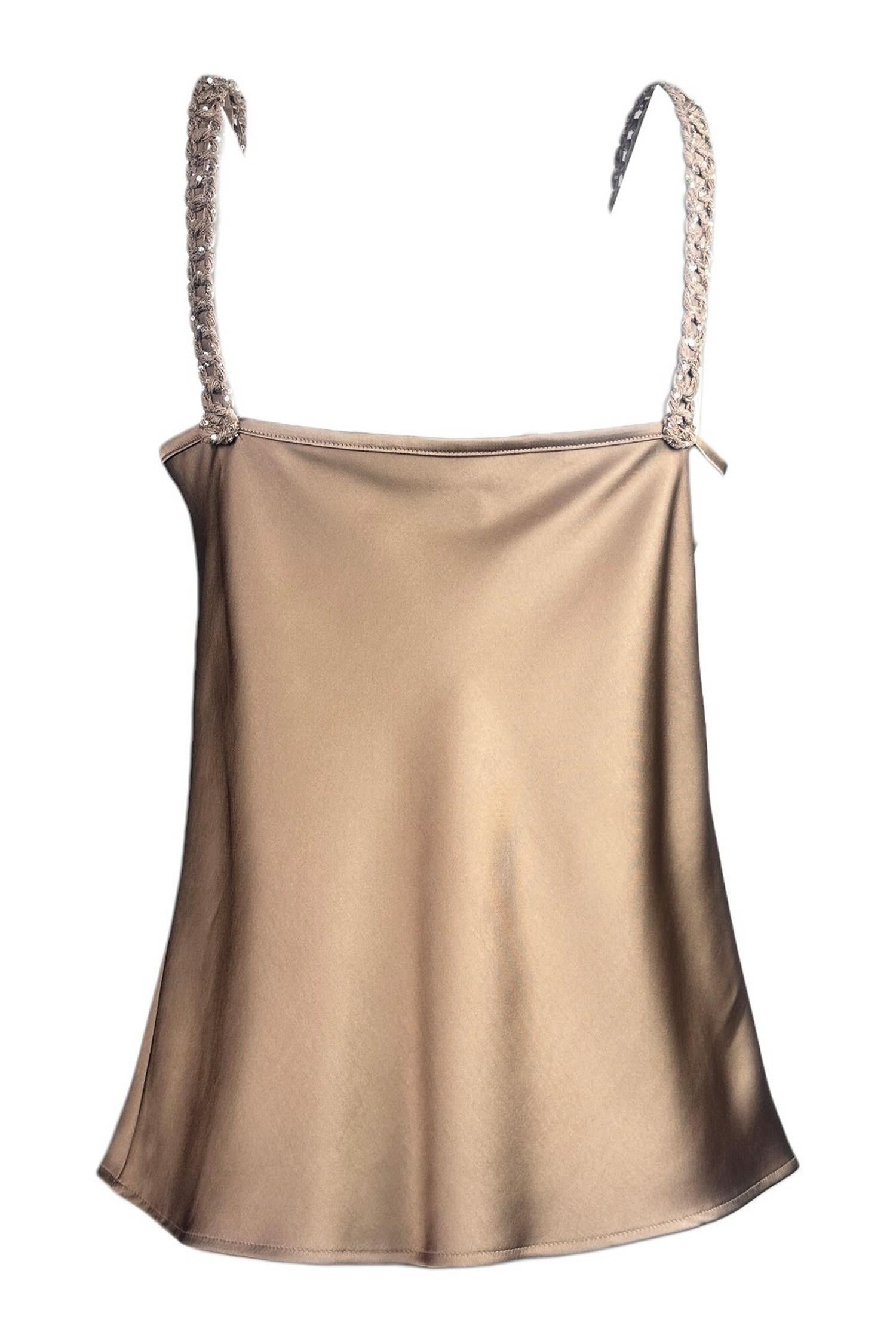 top donna in raso marrone 