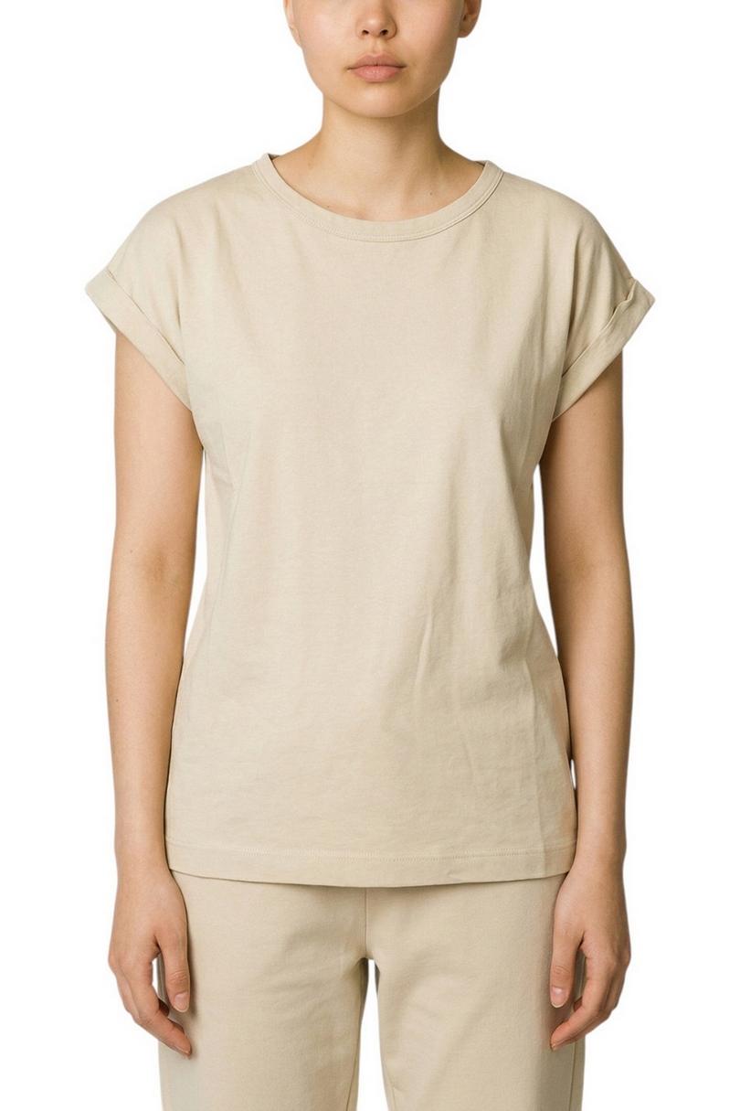 t-shirt donna girocollo beige 