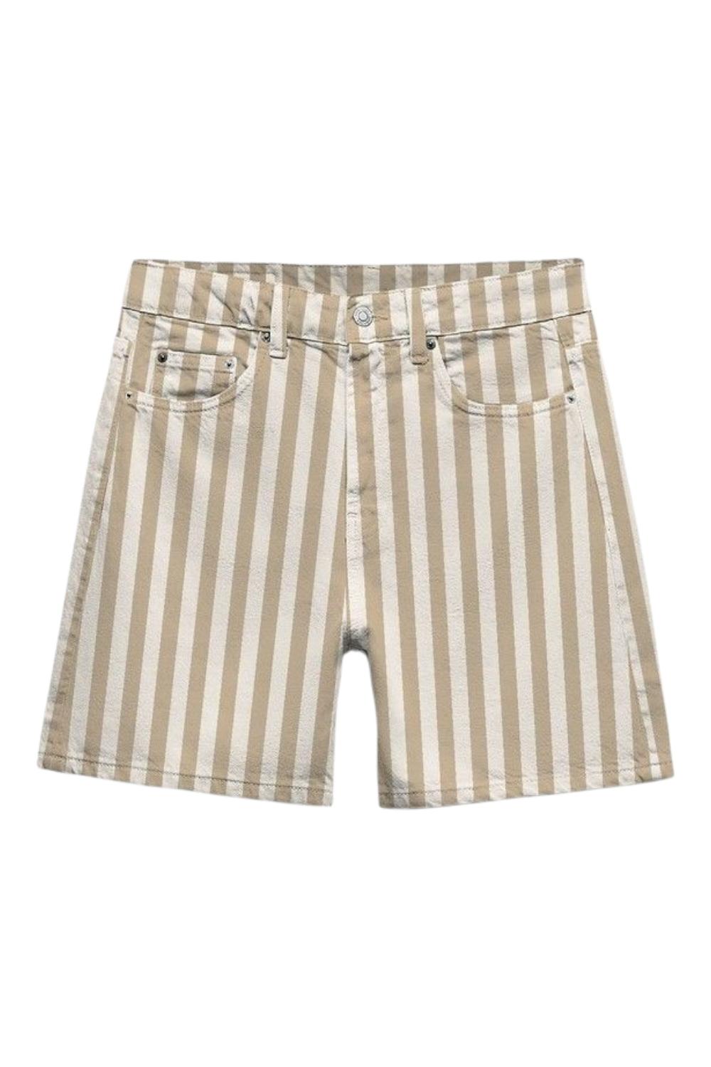 short donna a righe beige e bianco 