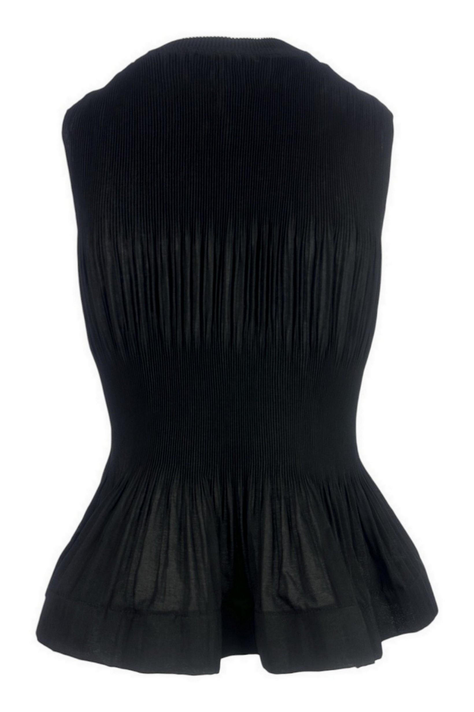 top donna con plisset e balze nero 