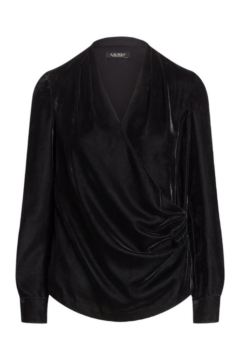 Camicia donna ad incrocio in velluto nero 