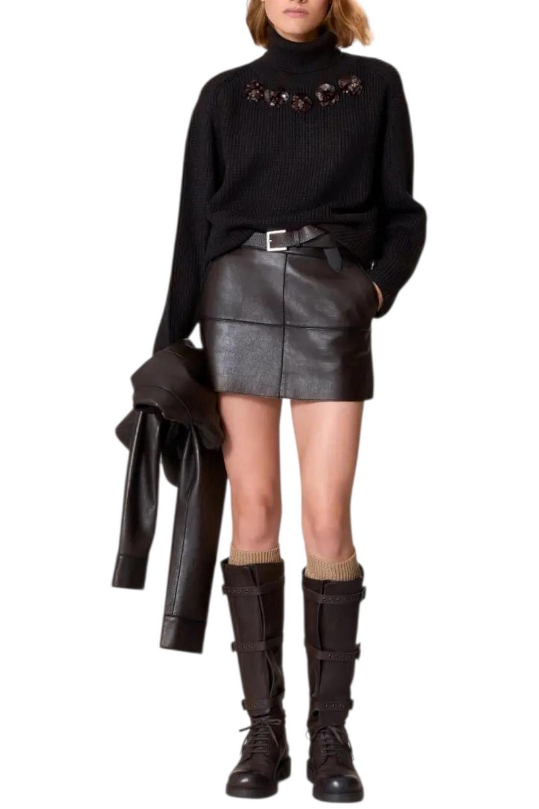 dolcevita donna con dettagli marrone 