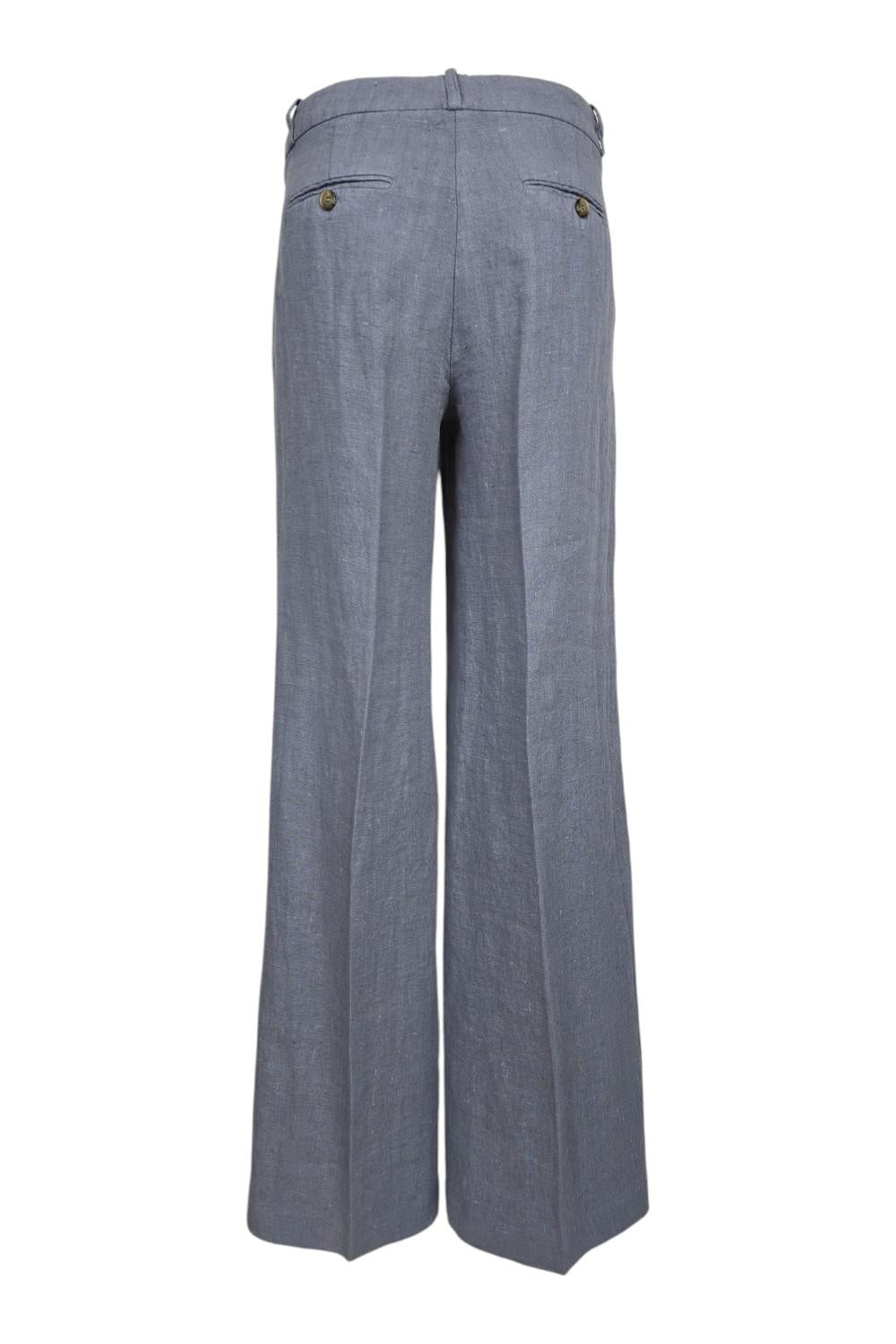 pantalone donna largo in lino azzurro 