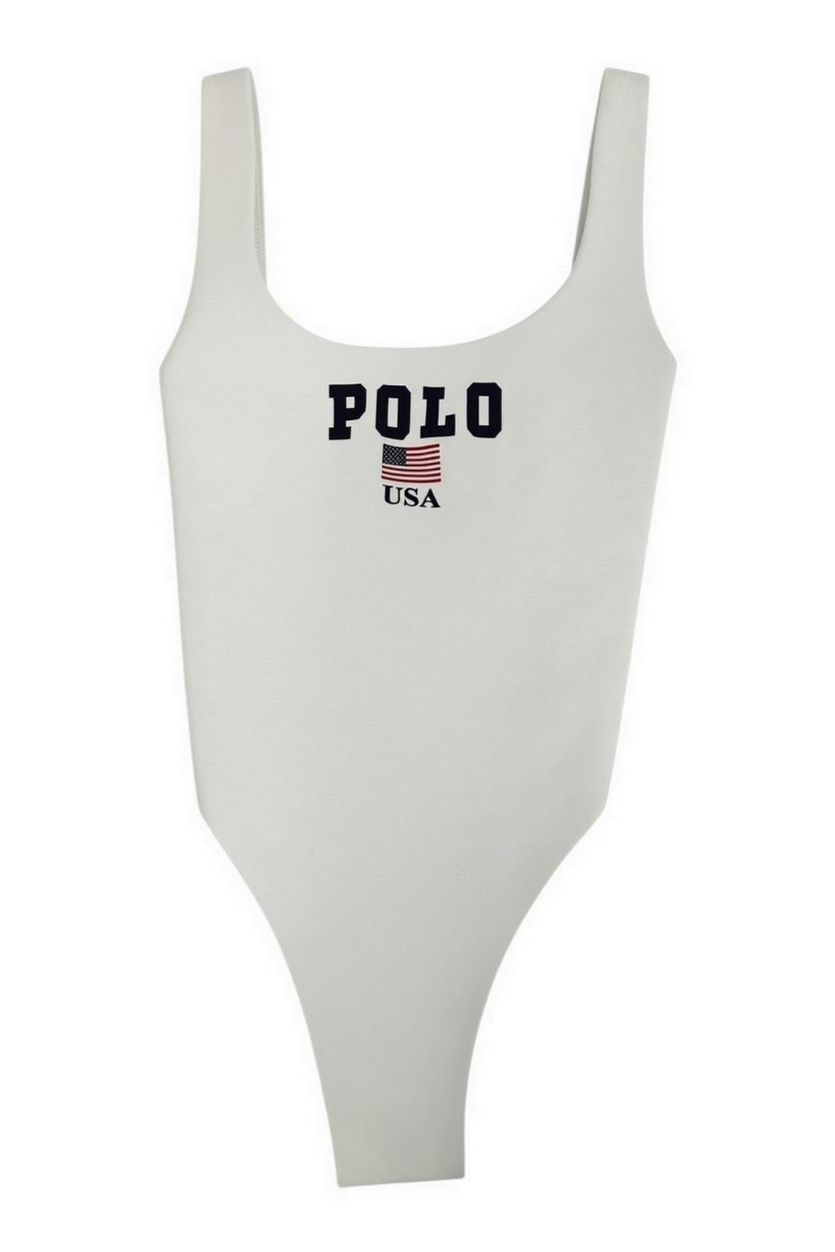costume donna intero con scritta polo bianco 