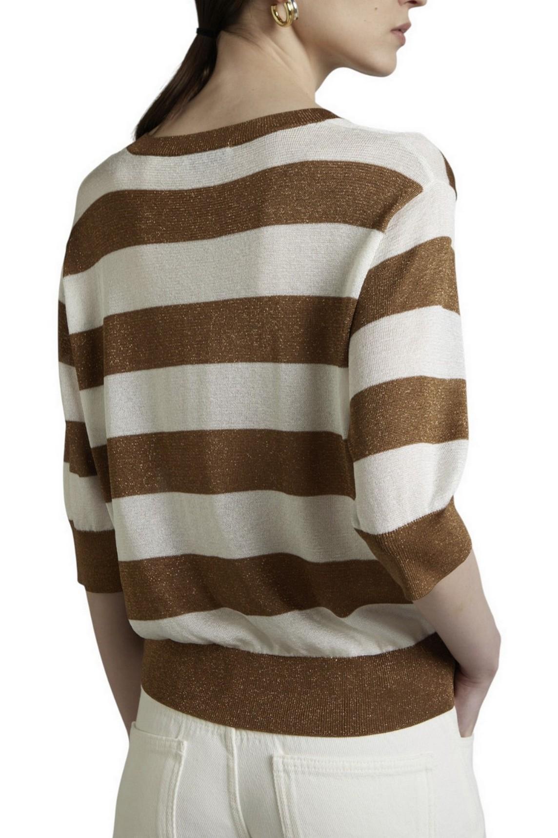 Maglia donna a righe con lurex bianco e tabacco 