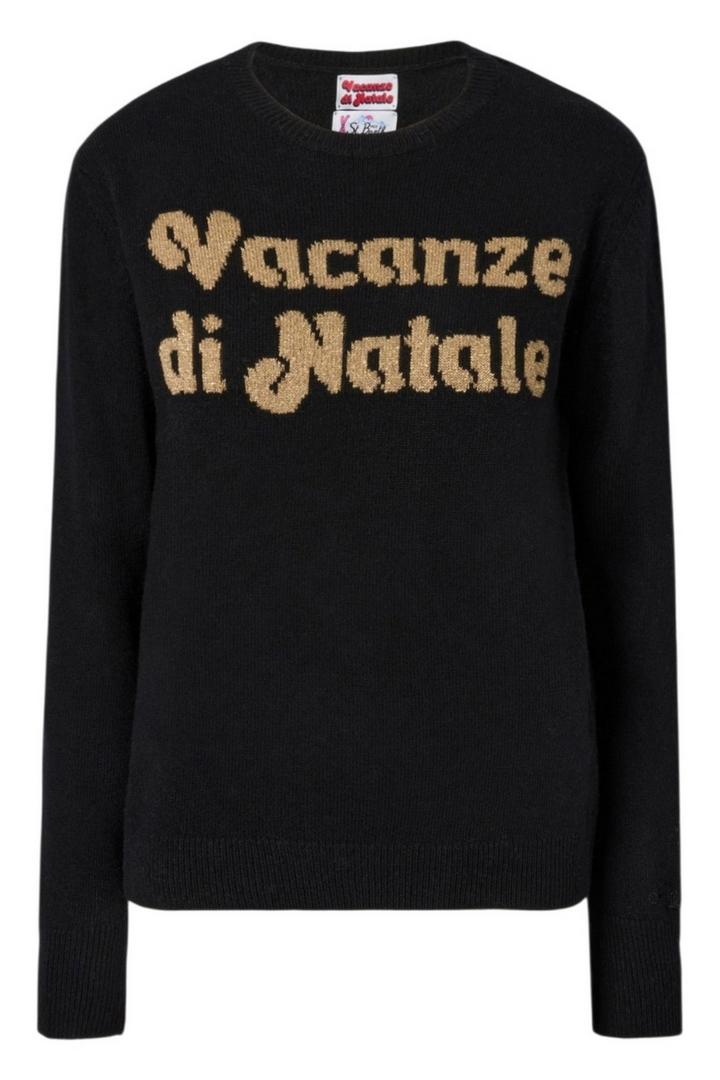 Maglione donna New Queen Vacanze di Natale nero e oro 