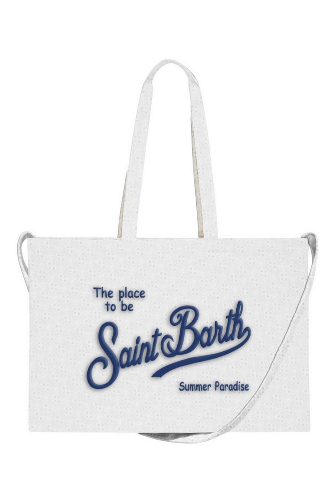 borsa donna shopping sangallo bianco e blu 